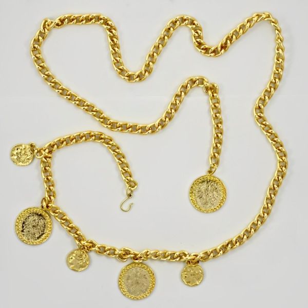 Gold Plated Chain Link Belt with Coin Charms circa 1980s